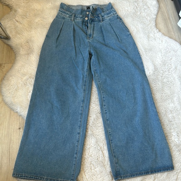 NEW HIGH WAIST WIDE LEG DENIM PANTS - Picture 1 of 5